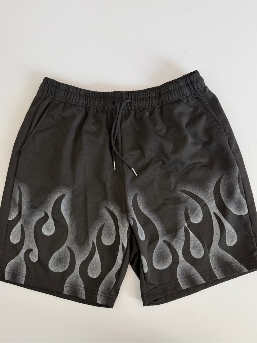 Men's Black Shorts with Grey Flame Print